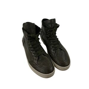 Barracuda Green Leather Mid Top Sneakers w/ Studs Lace Up Men's Size 44 IT 11 US